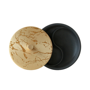 问心堂太极火锅砚鎏金带盖原石墨盒罗纹砚石可磨墨研磨墨锭初学者文房四宝多功能便携分区砚台天然水波纹砚台