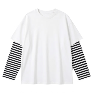 Loose Striped Fake Two Piece Long Sleeves宽松条纹假两件长袖