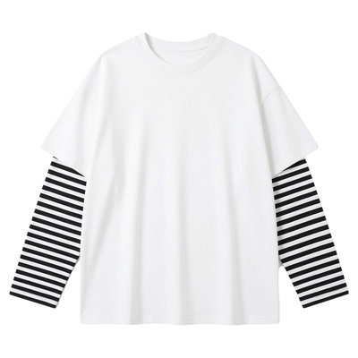 Loose Striped Fake Two Piece Long Sleeves宽松条纹假两件长袖