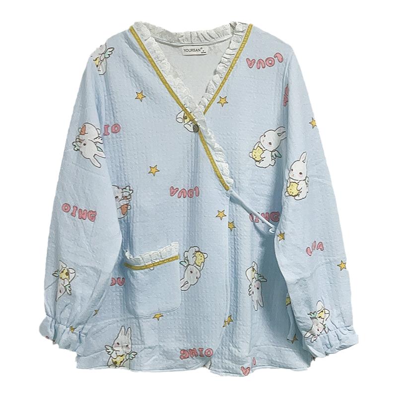 新款日式系带和服睡衣秋冬季甜美空气棉保暖夹棉可外出家居服套装