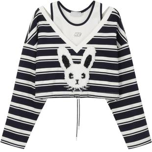 REVAN芮范设计师款萌趣兔条纹卫衣两件套RN11001004
