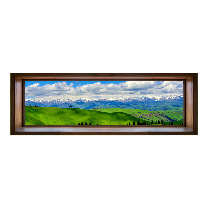 假窗户风景画客厅大幅房间装饰画窄长条横幅茶室禅意山水开窗挂画