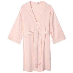 安莉芳长袖v领甜美冰丝睡袍女秋季薄款中长款休闲家居服EL00589