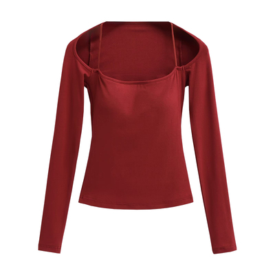 性感露肩设计自带胸垫T恤上衣