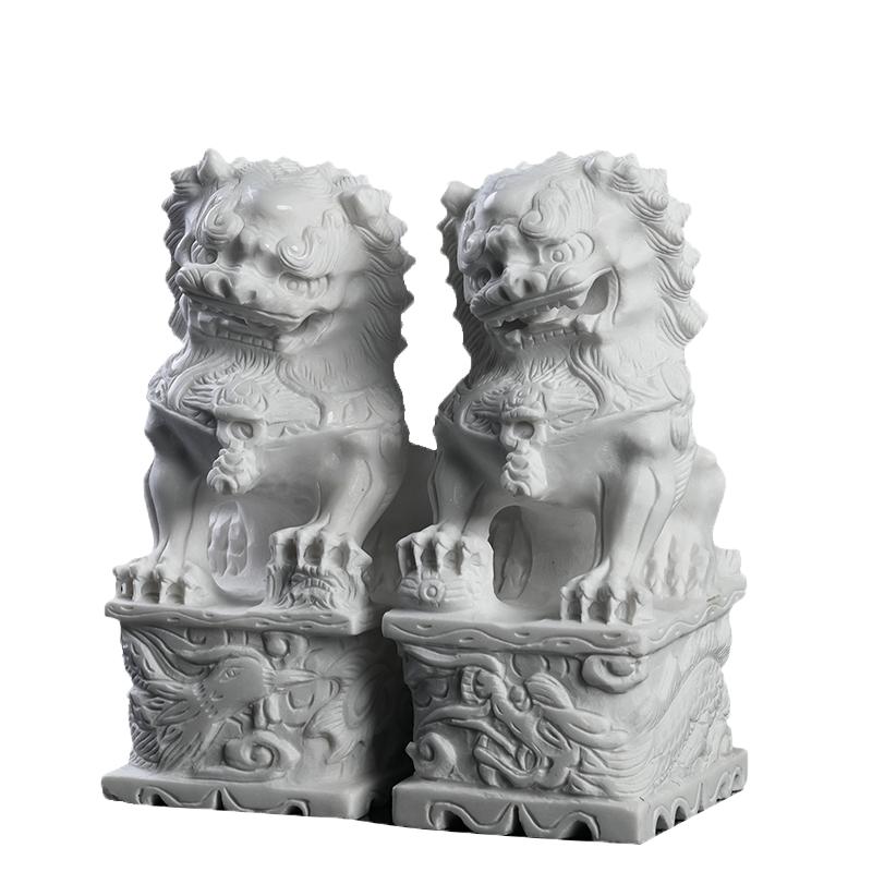 善唯龙凤底座石狮子一对摆件