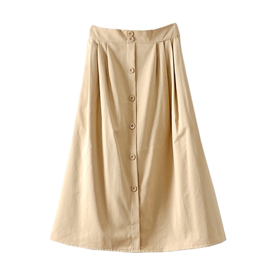 水洗棉a字口袋单排扣休闲半截裙