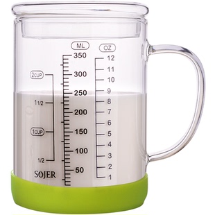 玻璃刻度杯可微波加热牛奶杯量杯家用大容量毫升杯有盖耐热水杯子