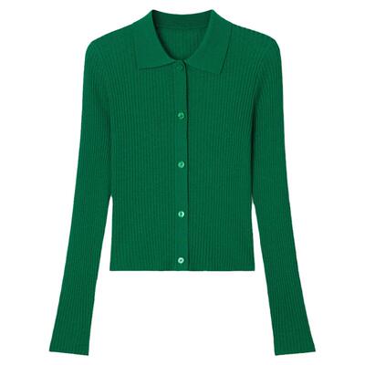 ROCO羊绒真丝POLO领针织衫开衫