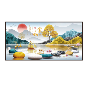 客厅装饰画3d立体墙贴画自粘沙发背景墙简约轻奢大气山水壁画贴纸