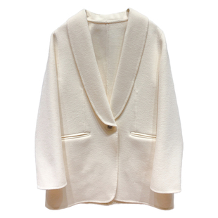 尚孚白色西装双面羊绒大衣女短款秋冬新款气质加厚毛呢外套