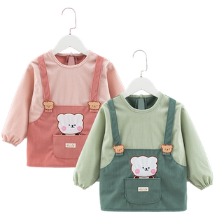 宝宝罩衣秋冬灯芯绒春季防水防脏反穿衣男童幼儿园吃饭衣婴儿围兜