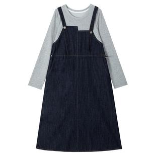 KEIKO知性通勤假两件式薄款牛仔裙春季高级感ins风显瘦长袖连衣裙