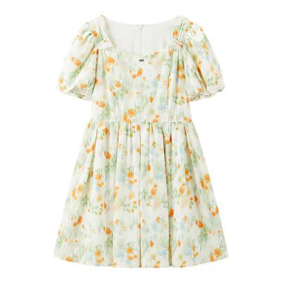 【商场同款】乐町方领显瘦连衣裙女2025年夏季新款裙子C1FAF2227