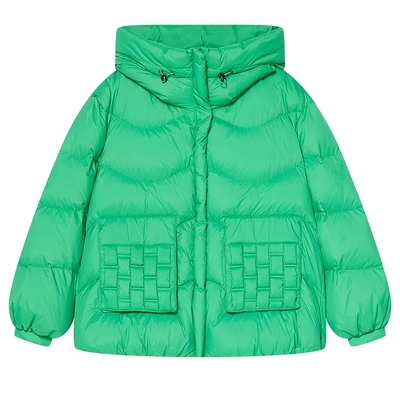 Goodland美地女装冬季时尚BV绿色短款蓬松感白鸭绒羽绒服