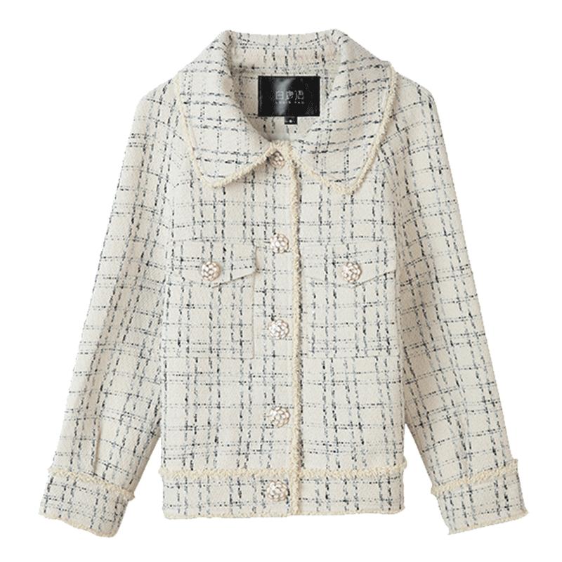 白鹿语名媛风格粗纺毛边外套
