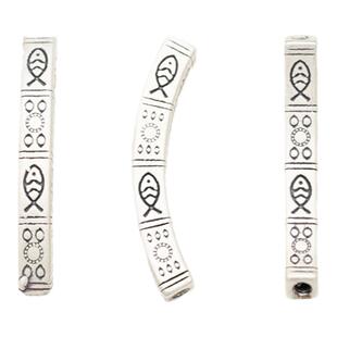 足银隔珠 3D硬银做旧小鱼图案方形弯管 S999纯银银饰DIY编绳配件