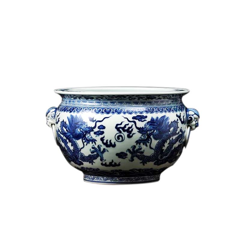 景德镇陶瓷花瓶摆件龙纹鱼缸茶洗