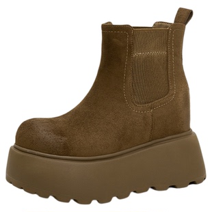 内增高10cm切尔西短靴女厚底马丁靴小个子2026新款冬季加绒靴子