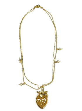 超绝精致感金色草莓吊坠项链女配饰双层叠戴锁骨链复古气质款耳饰