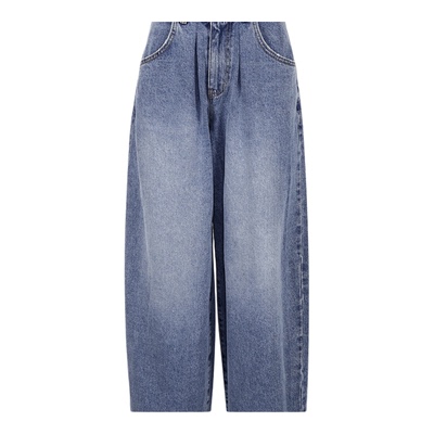 STAGE韩国东大门代购2025秋新款 时尚水洗磨白宽松牛仔裤长裤女