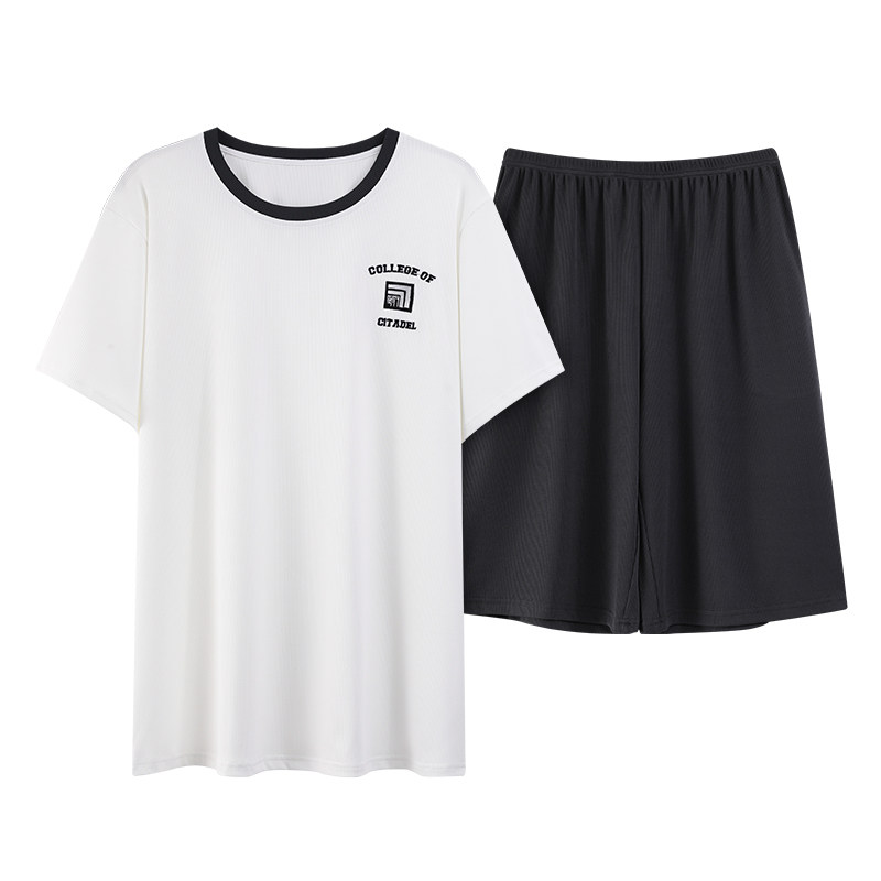 薄款冰丝夏季凉感宽松圆领短袖短裤家居服男青年休闲透气睡衣套装