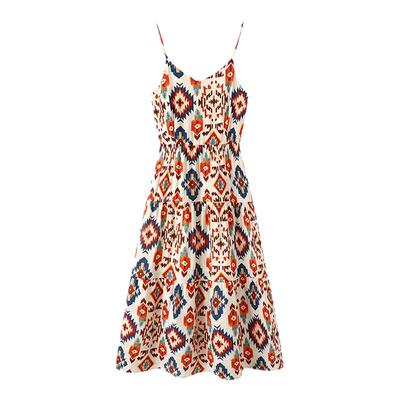 拉夏贝尔/La Chapelle波西米亚印花吊带连衣裙女夏季设计感吊带裙