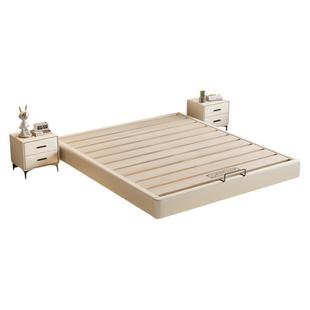 纯实木无床头床悬浮床架榫卯加厚静音互不干扰奶油风榻榻米排骨架