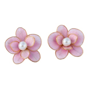 繁花入梦手工非遗绒花耳钉粉色蓝色蝴蝶兰耳饰925银珍珠耳环礼物