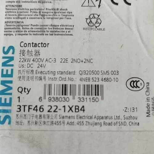 议价西门子交流接触器3TF46 22-1XB4,原装正品，电压DC24V. 22KW.