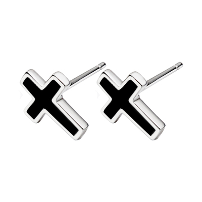 纯银十字架学生日韩风黑色耳钉