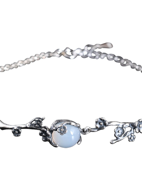 复古风纯银做旧花朵玉珠手饰品