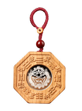桃木八卦镜钥匙扣小尺寸迷你挂件