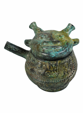 青铜器人面盉仿古酒器装饰摆件