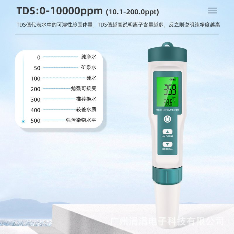 237合1水质测试笔分析仪PH盐度计背光S.G/TDS/EC/ORP温度监测仪水