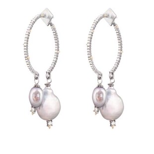 米粒欧美饰品个性鬼才设计两部分镶珍珠耳环的铺设环 耳饰现货