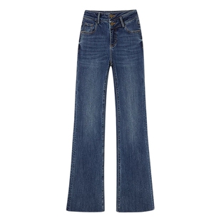 秋水伊人中高腰修身微喇长款牛仔裤冬季2025新款女装显瘦裤子