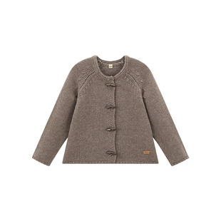 WirraWirra北欧风女童冬款复古盘扣粗线木扣毛衣加厚舒适保暖上衣