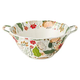 繁花斗笠碗八角碗家用饭碗陶瓷面碗双耳汤碗燕窝甜品高档碗勺套装