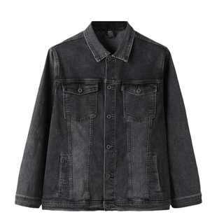 百胜狐加大码男装牛仔夹克春秋季胖人加肥宽松休闲复古工装外套