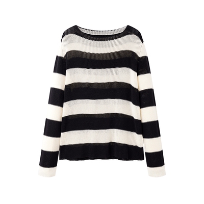 TKYSHOP圆领黑白条纹针织衫