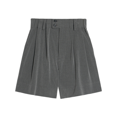 Unvesno(UN)复古高级感结构弹力腰头多重褶裥设计休闲短西裤