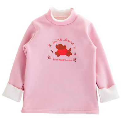 女童纯棉一体加绒半高领打底衫 25秋冬儿童装宝宝加厚保暖中领t恤