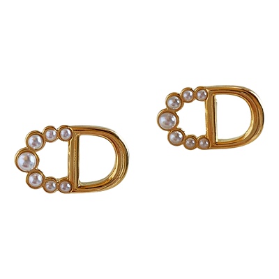 金色珍珠字母耳钉女纯银针耳环