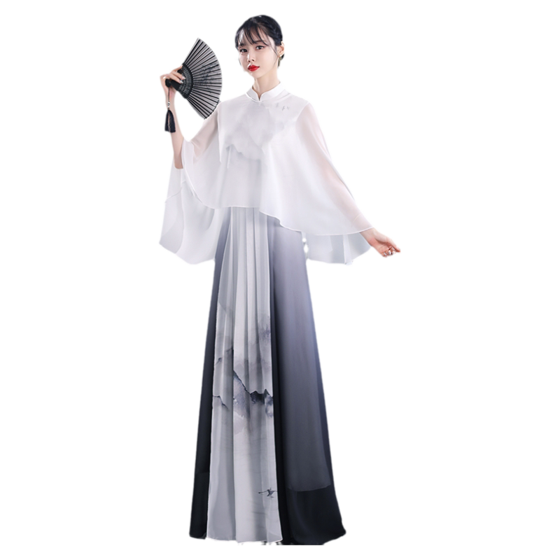 诗贝茉中式长款礼服带披肩