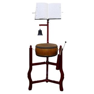 圆通佛具用品扁鼓牛皮大鼓摆件鼓架折叠 三角架扁鼓木架乐器