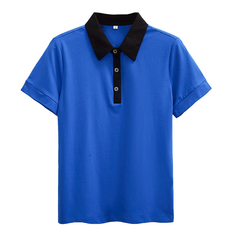 夏翻领短袖上衣工作服女设计LOGO