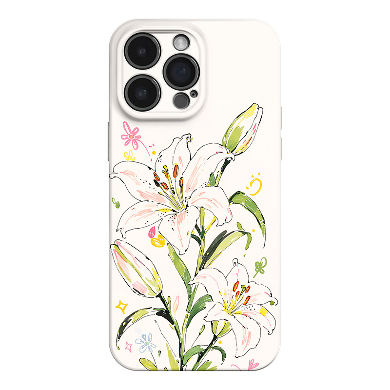 春日百合 手绘清新适用苹果iphone17手机壳华为pura70小米15荣耀x50红米k80高级感小众vivox200新款一加ACE5
