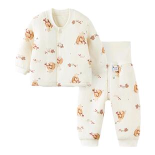 童泰宝宝夹棉套装秋冬季纯棉婴儿衣服男女童高腰护肚加厚秋衣秋裤