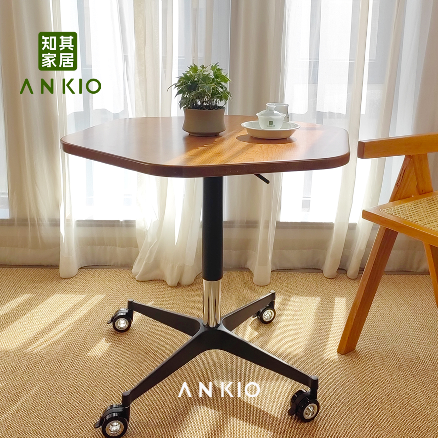 升降桌客厅茶几带轮实木边几可升降茶几餐桌两用