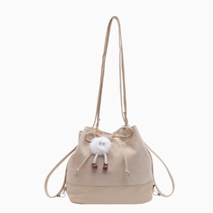 韩系百搭大学生上课双肩包包女2024秋季新款美拉德复古通勤水桶包